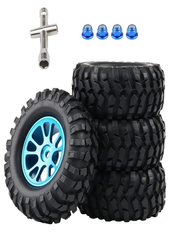 Rowiz Blue Aluminum 12mm Wheel Rim and OD 96mm Crawler Tires with Lock Nuts for 1:10 RC Rock Crawler Truck Tamiya CC01 F350 RC4WD D90 TF2 Gelande II etc, Pack of 4 - Image 1